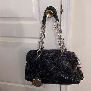 Large Shoulder Bag with Metal Straps and leather